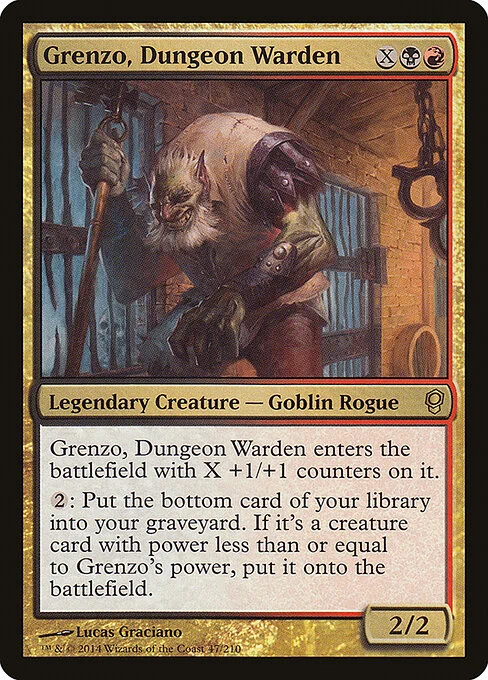 Grenzo, Dungeon Warden, carta Magic di tipo Legendary Creature — Goblin Rogue illustrata da Lucas Graciano