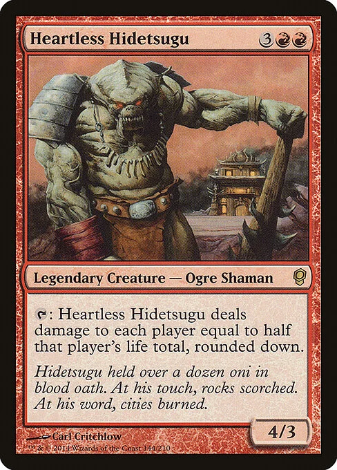 Heartless Hidetsugu, carta Magic di tipo Legendary Creature — Ogre Shaman illustrata da Carl Critchlow