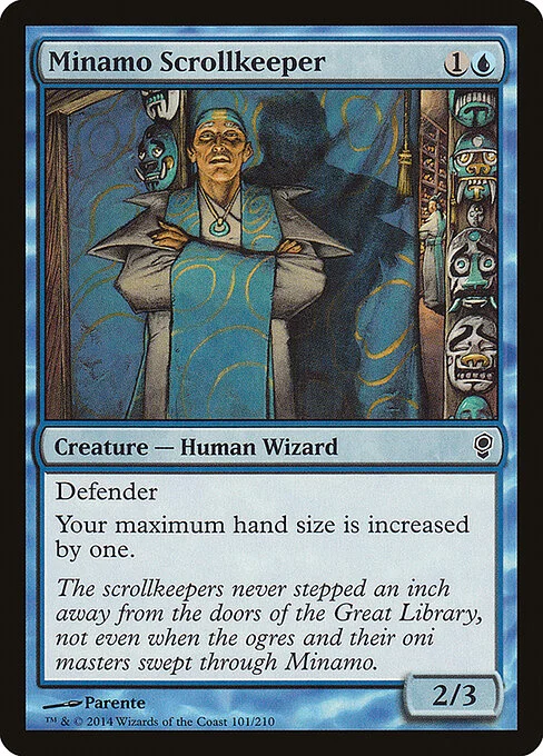 Minamo Scrollkeeper, carta Magic di tipo Creature — Human Wizard illustrata da Paolo Parente