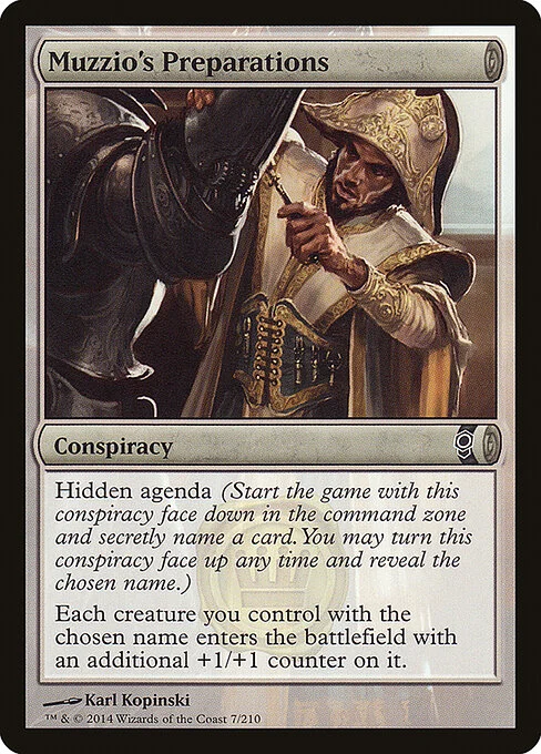 Muzzio's Preparations, carta Magic di tipo Conspiracy illustrata da Karl Kopinski