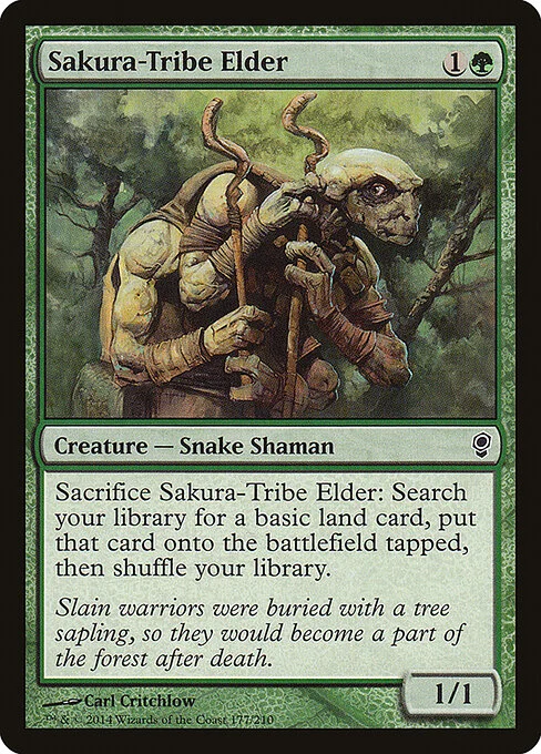 Sakura-Tribe Elder, carta Magic di tipo Creature — Snake Shaman illustrata da Carl Critchlow