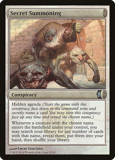 Secret Summoning, carta Magic di tipo Conspiracy illustrata da Lucas Graciano