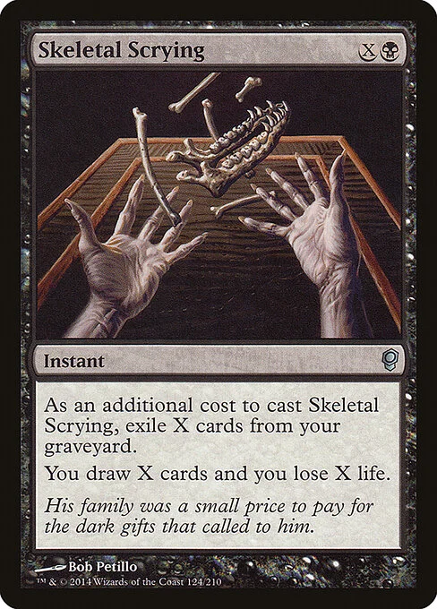 Skeletal Scrying, carta Magic di tipo Instant illustrata da Bob Petillo