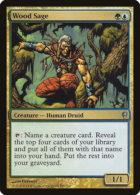 Wood Sage, carta Magic di tipo Creature — Human Druid illustrata da Paolo Parente