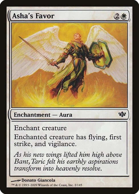Asha's Favor, carta Magic di tipo Enchantment — Aura illustrata da Donato Giancola