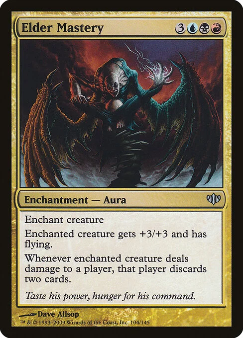 Elder Mastery, carta Magic di tipo Enchantment — Aura illustrata da Dave Allsop