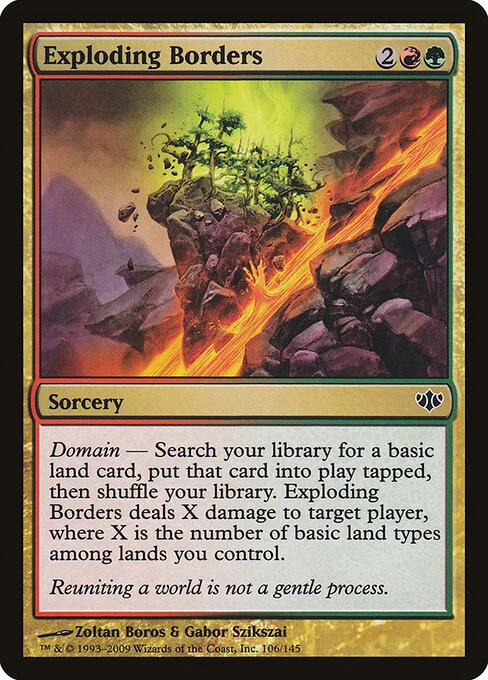Exploding Borders, carta Magic di tipo Sorcery illustrata da Zoltan Boros & Gabor Szikszai