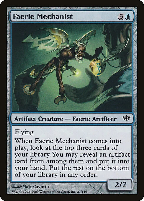 Faerie Mechanist, carta Magic di tipo Artifact Creature — Faerie Artificer illustrata da Matt Cavotta