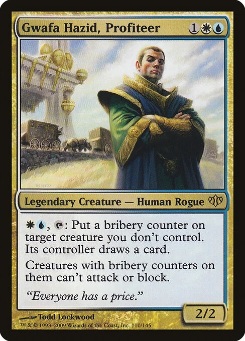 Gwafa Hazid, Profiteer, carta Magic di tipo Legendary Creature — Human Rogue illustrata da Todd Lockwood