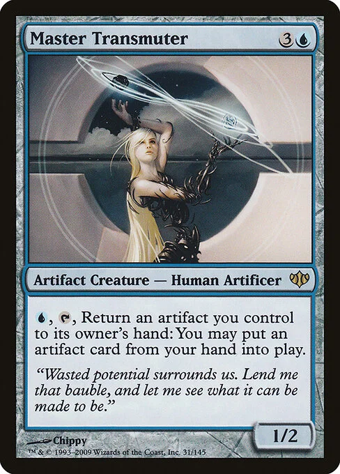 Master Transmuter, carta Magic di tipo Artifact Creature — Human Artificer illustrata da Chippy