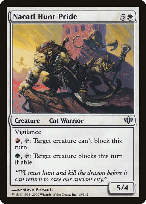 Nacatl Hunt-Pride, carta Magic di tipo Creature — Cat Warrior illustrata da Steve Prescott