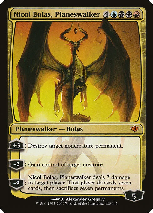 Nicol Bolas, Planeswalker, carta Magic di tipo Legendary Planeswalker — Bolas illustrata da D. Alexander Gregory