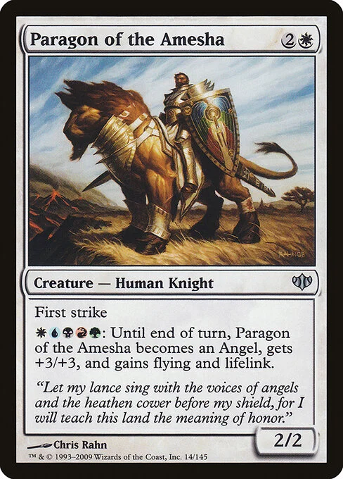 Paragon of the Amesha, carta Magic di tipo Creature — Human Knight illustrata da Chris Rahn