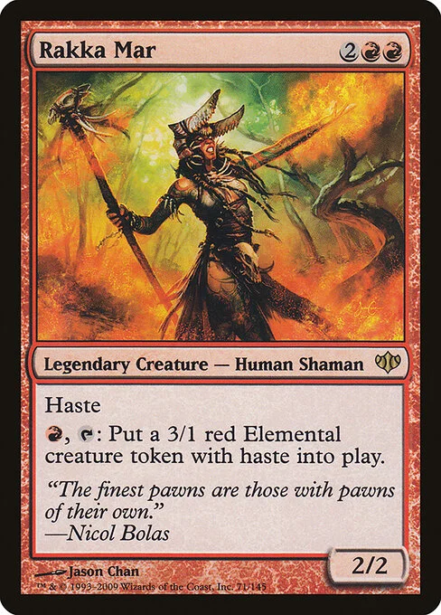 Rakka Mar, carta Magic di tipo Legendary Creature — Human Shaman illustrata da Jason Chan
