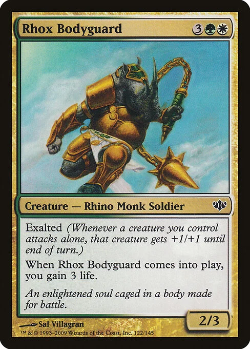 Rhox Bodyguard, carta Magic di tipo Creature — Rhino Monk Soldier illustrata da Sal Villagran