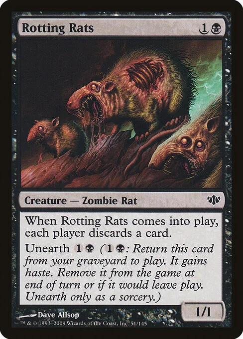 Rotting Rats, carta Magic di tipo Creature — Zombie Rat illustrata da Dave Allsop