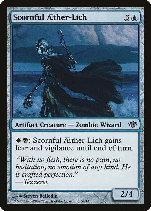 Scornful Aether-Lich, carta Magic di tipo Artifact Creature — Zombie Wizard illustrata da Steven Belledin