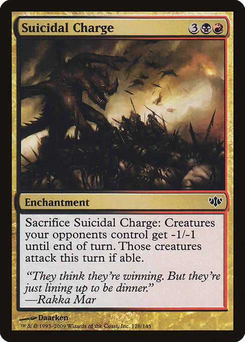 Suicidal Charge, carta Magic di tipo Enchantment illustrata da Daarken