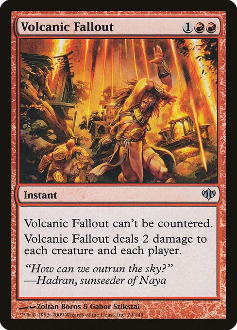 Volcanic Fallout, carta Magic di tipo Instant illustrata da Zoltan Boros & Gabor Szikszai