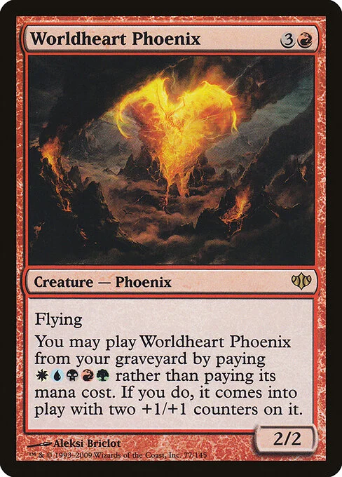 Worldheart Phoenix, carta Magic di tipo Creature — Phoenix illustrata da Aleksi Briclot