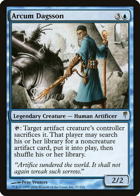 Arcum Dagsson, carta Magic di tipo Legendary Creature — Human Artificer illustrata da Pete Venters