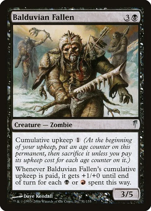 Balduvian Fallen, carta Magic di tipo Creature — Zombie illustrata da Dave Kendall