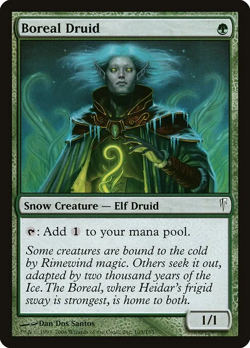 Boreal Druid, carta Magic di tipo Snow Creature — Elf Druid illustrata da Dan Dos Santos