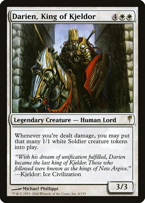 Darien, King of Kjeldor, carta Magic di tipo Legendary Creature — Human Soldier illustrata da Michael Phillippi
