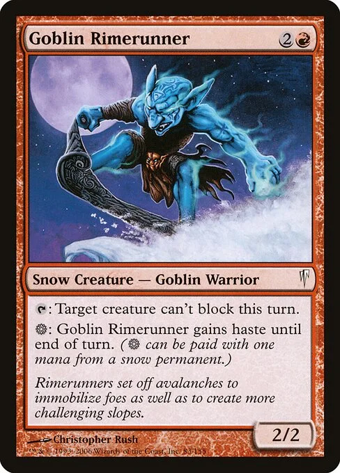 Goblin Rimerunner, carta Magic di tipo Snow Creature — Goblin Warrior illustrata da Christopher Rush