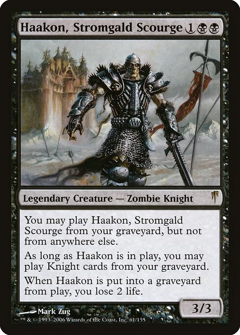 Haakon, Stromgald Scourge, carta Magic di tipo Legendary Creature — Zombie Knight illustrata da Mark Zug