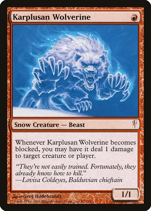 Karplusan Wolverine, carta Magic di tipo Snow Creature — Wolverine Beast illustrata da Greg Hildebrandt