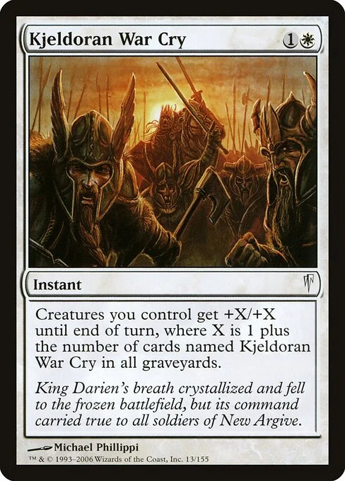 Kjeldoran War Cry, carta Magic di tipo Instant illustrata da Michael Phillippi