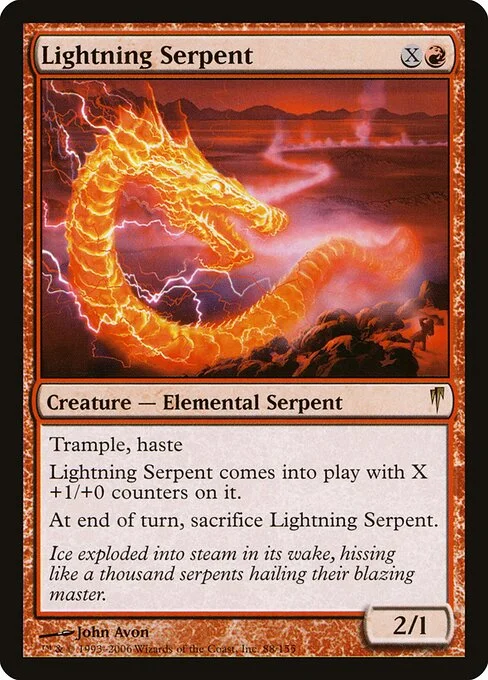 Lightning Serpent, carta Magic di tipo Creature — Elemental Serpent illustrata da John Avon