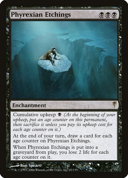 Phyrexian Etchings, carta Magic di tipo Enchantment illustrata da Ron Spears