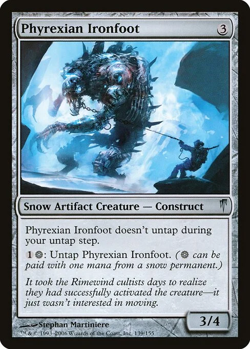 Phyrexian Ironfoot, carta Magic di tipo Snow Artifact Creature — Phyrexian Construct illustrata da Stephan Martiniere