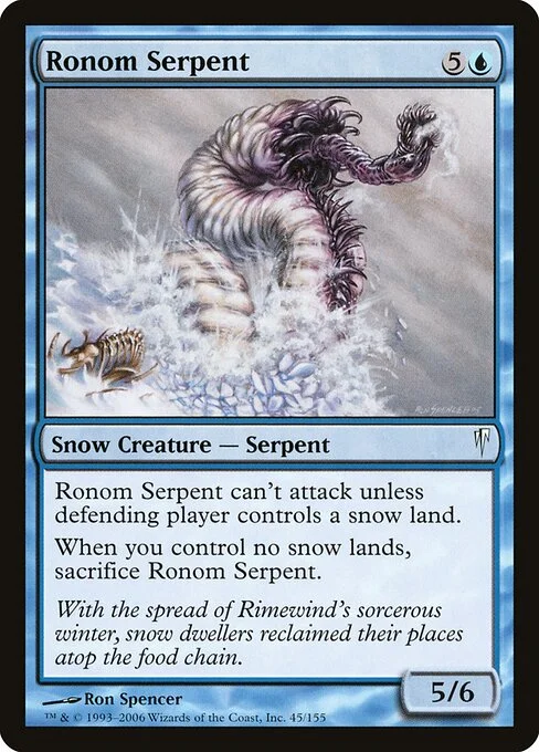 Ronom Serpent, carta Magic di tipo Snow Creature — Serpent illustrata da Ron Spencer