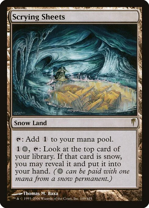 Scrying Sheets, carta Magic di tipo Snow Land illustrata da Thomas M. Baxa