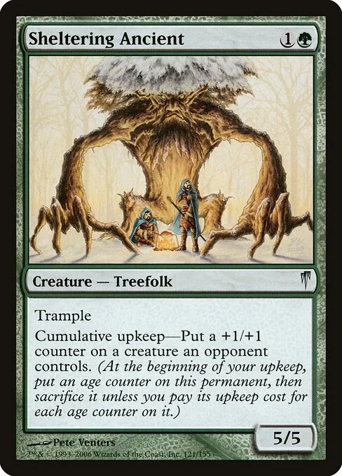 Sheltering Ancient, carta Magic di tipo Creature — Treefolk illustrata da Pete Venters