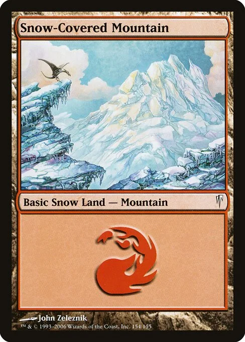 Snow-Covered Mountain, carta Magic di tipo Basic Snow Land — Mountain illustrata da John Zeleznik