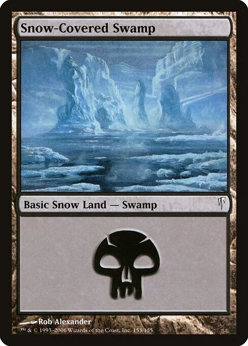 Snow-Covered Swamp, carta Magic di tipo Basic Snow Land — Swamp illustrata da Rob Alexander