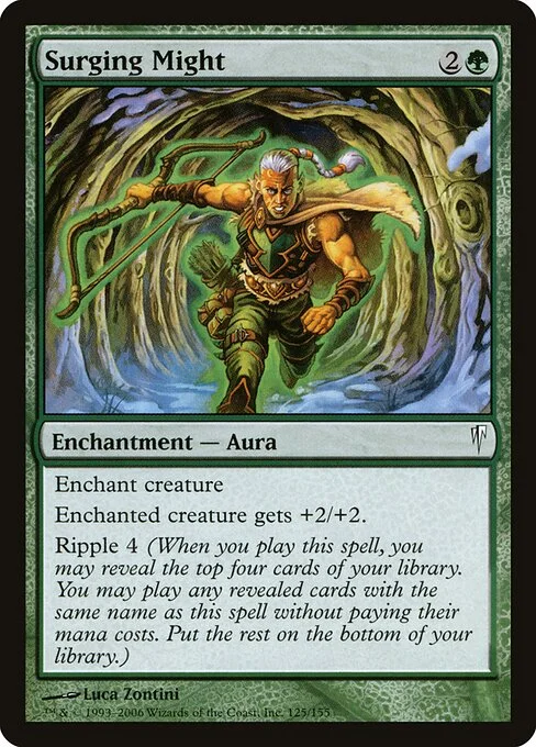 Surging Might, carta Magic di tipo Enchantment — Aura illustrata da Luca Zontini