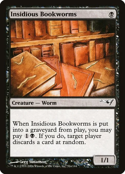 Insidious Bookworms, carta Magic di tipo Creature — Worm illustrata da Greg Simanson