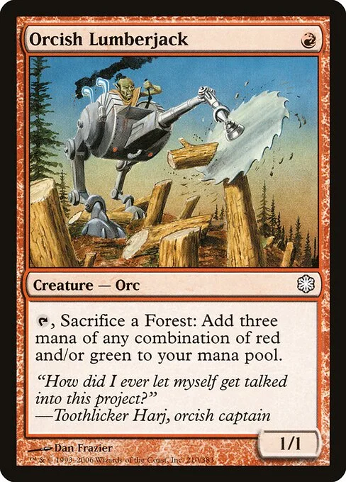 Orcish Lumberjack, carta Magic di tipo Creature — Orc illustrata da Dan Frazier