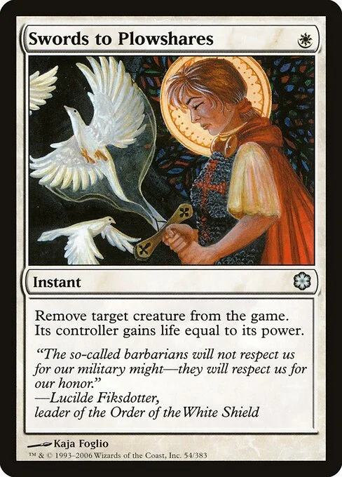 Swords to Plowshares, carta Magic di tipo Instant illustrata da Kaja Foglio