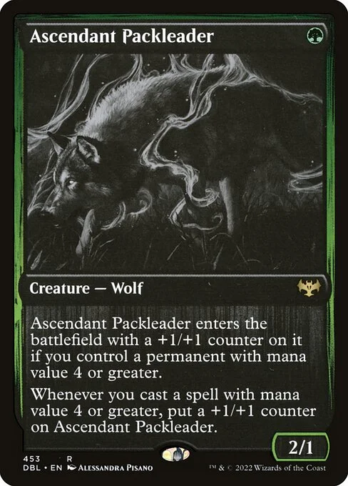 Ascendant Packleader, carta Magic di tipo Creature — Wolf illustrata da Alessandra Pisano