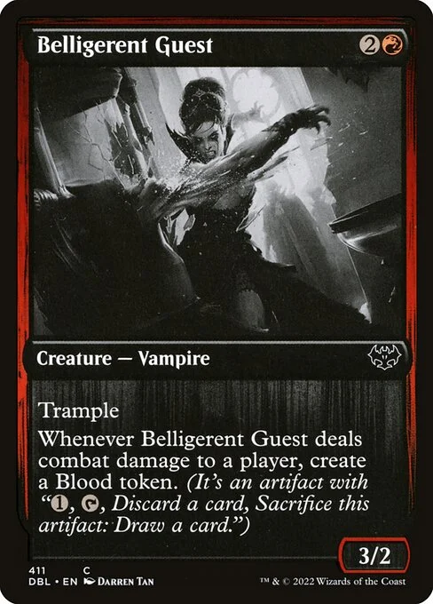 Belligerent Guest, carta Magic di tipo Creature — Vampire illustrata da Darren Tan