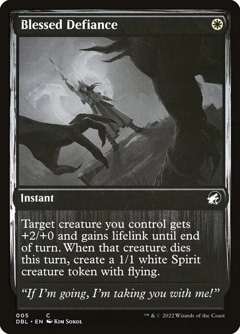 Blessed Defiance, carta Magic di tipo Instant illustrata da Kim Sokol