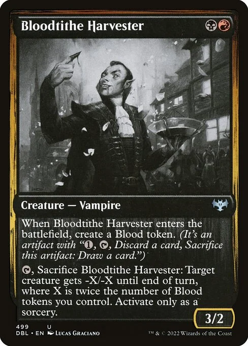 Bloodtithe Harvester, carta Magic di tipo Creature — Vampire illustrata da Lucas Graciano