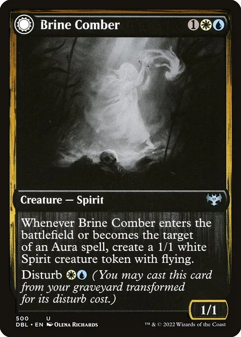 Brine Comber // Brinebound Gift, carta Magic di tipo Creature — Spirit // Enchantment — Aura illustrata da Olena Richards