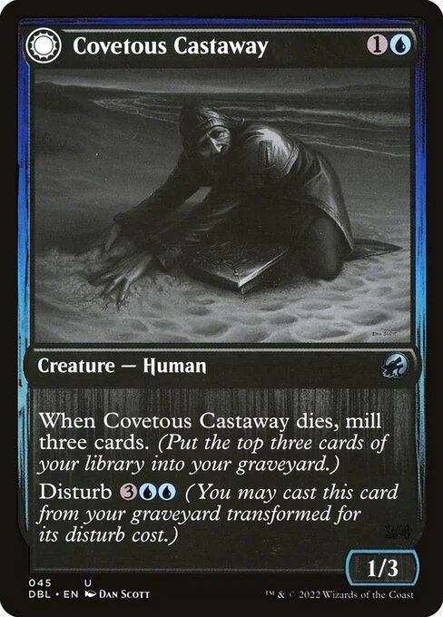Covetous Castaway // Ghostly Castigator, carta Magic di tipo Creature — Human // Creature — Spirit illustrata da Dan Murayama Scott